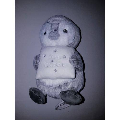 Doudou Musical Pingouin Tex Baby Boite A Musique Gris Blanc Carrefour Jouet Peluche Bebe Naissance