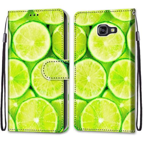 Coque En Pu Cuir Pour Samsung A510 Étui Flip Cover Clapet De Protection Portefeuille Avec Motif Citron Vert Housse Magnétique Case Wallet Antichoc Cover Pour Samsung Galaxy A5 2016/A510 5.2