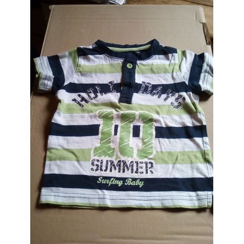T Shirt Mc Raye Blanc Bleu Vert Boutons Devant Garcon 23 Mois