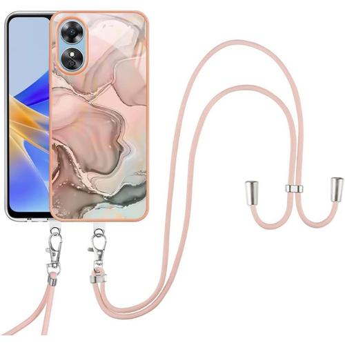 Marbre Coloré Coque Pour Oppo A17 Lanyard Phone Case Slim Housse Tpu Silicone Antichoc Motif Marbre Etui Anti Rayures Protection Housse Souple Rigide Pc Protection Pour Oppo A17,Orange Clair