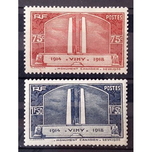Série Vimy - Monument Canadien 1914-1918 - N° 316-317 Neufs* - Cote 28,00 - France Année 1936 - N25353
