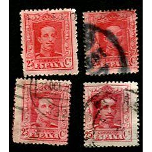 Lot De 4 Timbres Oblitérés - King Alfonso X I I I - 25 Correos - Espagne