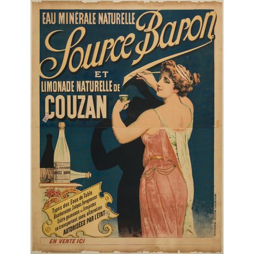 Affiche Eau Minérale Source Baron Et Limonade Couzan