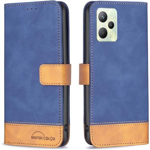 Étuis Flip Smartphone For Oppo Realme C35 Portefeuille Téléphone Pliant Support Portefeuille Case De Protection Magnétique Étui De Téléphone Flip Téléphone For Oppo Realme C35 Étui Color Blue