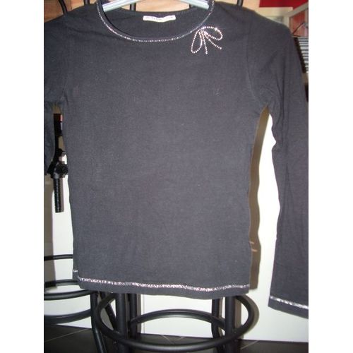T-Shirt Manches Longues Noir Et Bords Argentés Taille 12 Ans