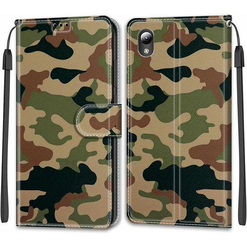 Housse À Rabat Portefeuille Pour Zte Blade A3 2019,Coque En Cuir Pu Pour Zte Blade A3 2019,Etui De Protection Motif Avec Fonction Support Magnétique Portables Case Pour Zte Blade A3 2019,Camo