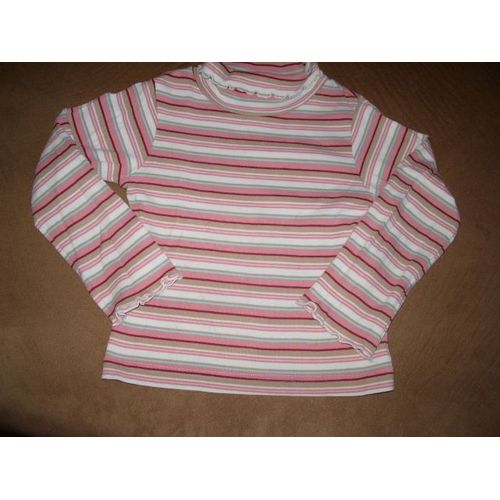 Pull Rayé Tons Rose/Beige 6ans Bords Dentelés , Petit Col Roulé