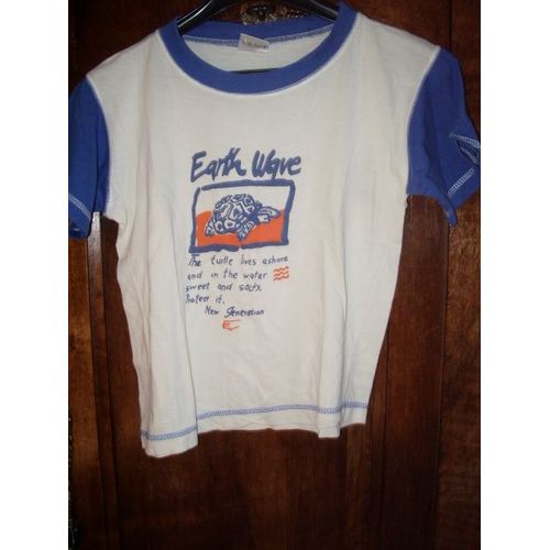 T-Shirt Blanc / Bleu Slogan Tortue Taille 8ans Earth Wave