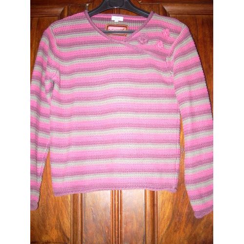 Pull Rayé Tons Mauves Taille 10 Ans Superbe