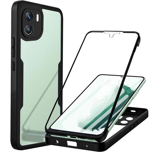 Coque Pour Redmi A1 Antichoc Housse Redmi A2 Coque Avec Protège-Écran 360 Full Body Protection Etui Robuste Double Face Transparent Tpu Case Intégrale Coque Pour Xiaomi Redmi A1/Redmi A2- Noir