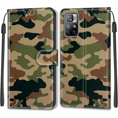 Housse À Rabat Portefeuille Pour Xiaomi Redmi Note 11 5g,Coque En Cuir Pu Pour Xiaomi Redmi Note 11 5g,Etui De Protection Motif Avec Fonction Support Magnétique Case Pour Redmi Note 11 5g,Camo