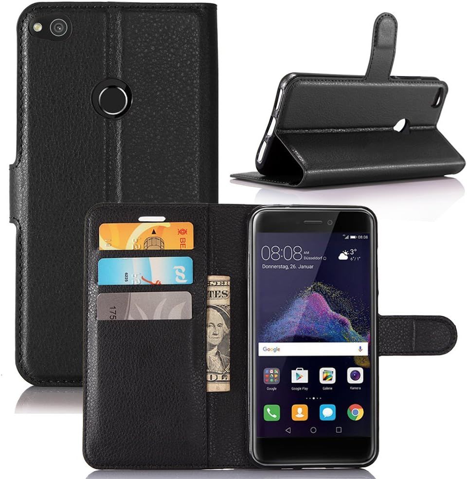 Coque Pour Huawei P8 Lite 2017 P9 Lite 2017 Honor 8 Lite, Etui Cartes Couverture Livre, Silicone Tpu Bumper Cuir Cuir Portefeuille Flip Portefeuille Anti Choc Housse Fermeture Magnétique, Noir