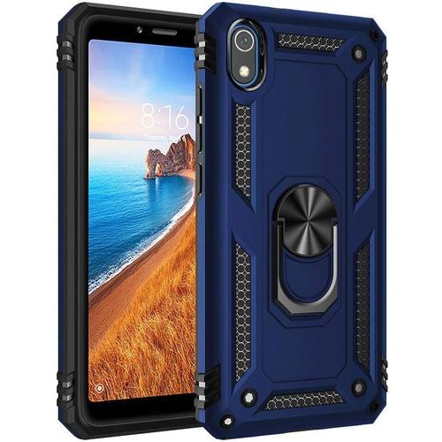 Coque Pour Huawei Y7 2018 Y7 Prime 2018, Support D'anneau Magnétique À 360 Degrés Fonctionne Avec Support De Voiture Magnétique Armure Robuste Coque Rigide Antichoc En Pc Et Silicone Tpu, Bleu