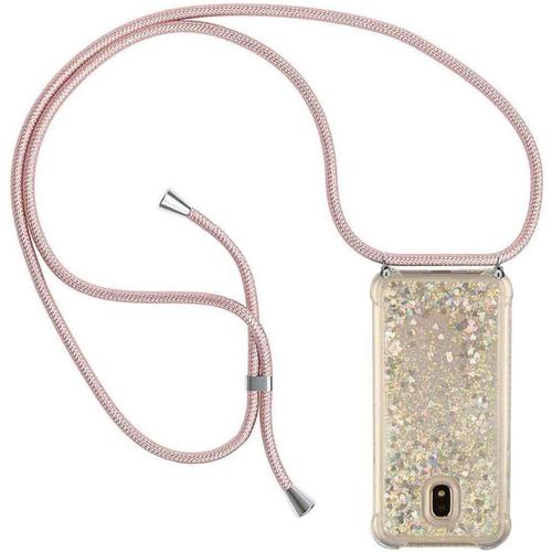 Coque Pour Samsung Galaxy J3 2017 Liquide Coque,Personnalisé Liquide Paillette Housse Etui De Protection Etui Silicone Sables Mouvants Bling Avec Collier Lanyard Case Réglable Téléphone Portable