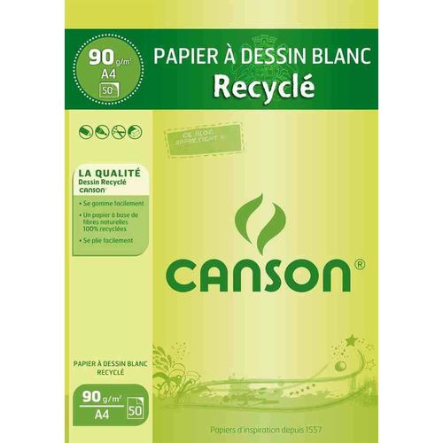 Canson Bloc Papier À Dessin A4 21 X 29,7 Cm 50 Feuilles Blanc