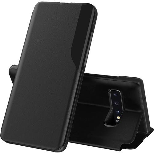 Coque Pour Samsung S10 Cuir Magnetique Clear View Étui À Rabat Étui Housse Galaxy S10 Coque 360 Antichoc Anti-Rayure Flip Folio Stand Support Coque Pour Samsung Galaxy S10 Cover 6,1 Pouces Noir