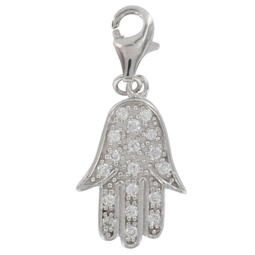 Les Trésors De Lily [Q4903] - Pendentif Charm Argent 'main De Fatma' Blanc Argenté (Rhodié) - 18x13 Mm