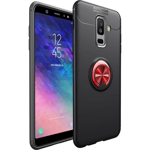 Coque Samsung Galaxy A6 Plus Souple Silicone, Etui Giratoire 360 Degrés Support Bague Mince Tpu Silicone Gel Couverture Travailler Avec Magnetic Car Mount ,,Pour Galaxy A6 Plus,Rouge Bague&noir