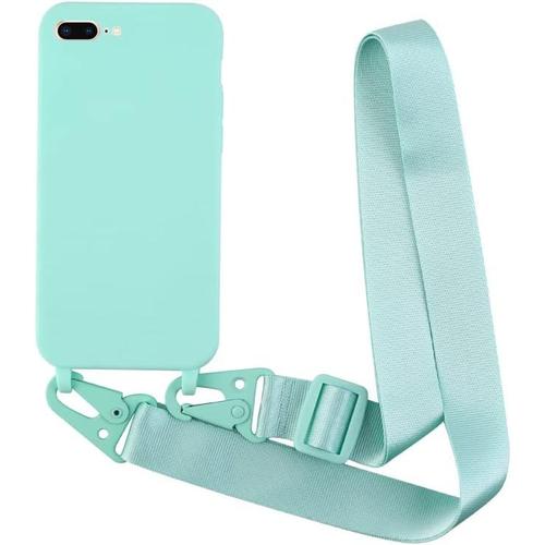 Coque Compatible Avec Iphone 6/7/8 Plus 5.5 Silicone Avec Cordon Case,Couleurs De Bonbons Cover Silicone Antichoc,Coque Protection Caméra Antichoc Avec Cordon Réglable Téléphone Case.-Turquoise