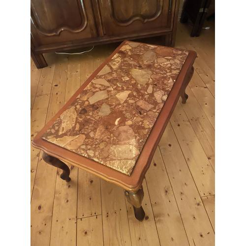 Table Basse Rectangulaire Vintage En Merisier Et Marbre