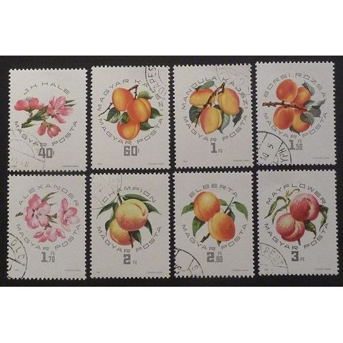 Hongrie Oblitéré Y Et T N° 1662 À 1669 Lot De 8 Timbres De 1964 Pêches Et Abricots (Série Complète)
