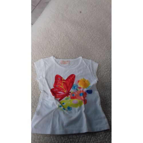 Tee Shirt Enfant Fille Motifs Fleurs Et Papillons 3 Ans