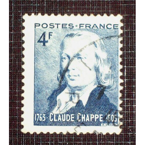 France N° 619 Oblitéré De 1944 - 4f Bleu « Sesquicentenaire Du Télégraphe Optique : Claude Chappe, Ingénieur »