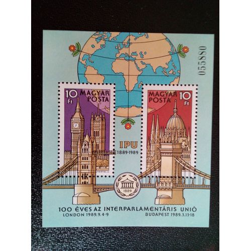 Timbre Hongrie Yt Bf 203 Centenaire De L'union Interparlementaire 1989 ( 10612 )