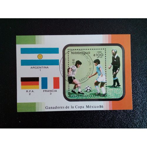 Timbre Nicaragua Yt Bf 178 Coupe Du Monde Fifa 1986 - Mexique 1986 ( 10612 )