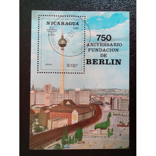 Timbre Nicaragua Yt Bf 180 750ème Anniversaire Du Souvenir De Berlin 1987 ( 10612 )