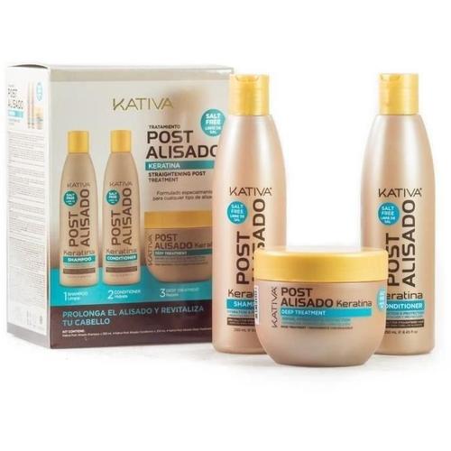 Kativa Post Alisado Kit Pour Cheveux Lissage Bresilien Shampooing. Apres-Shampooing Et Masque Sans Sel 250 Ml 