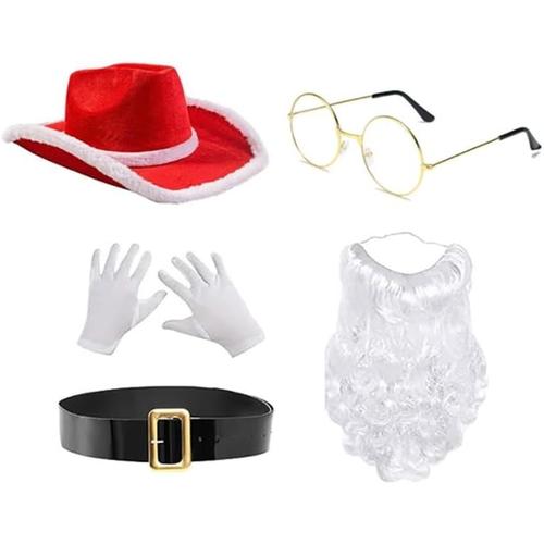 Chapeau Cowboy Lunettes À Barbe Gants Et Foulard pour Noël Jeu Rôle du Père Noël Accessoires Photo pour Fête D'enterrement Vie Jeune Fille Chapeau Père Noël pour Hommes