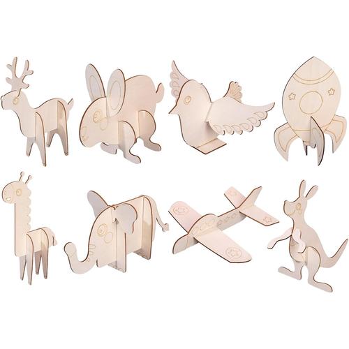 Lot de 8 planches à colorier animaux en bois pour développer l'imagination des enfants - 8 pochoirs à motif d'animaux - Planche à colorier