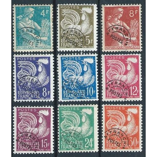 Lot De 9 Timbres Préoblitérés Sans Gomme Années 1953-59 N° 107 À 112 Et 114, 115 Ni Déchirés, Ni Pliés, Ni Amincis