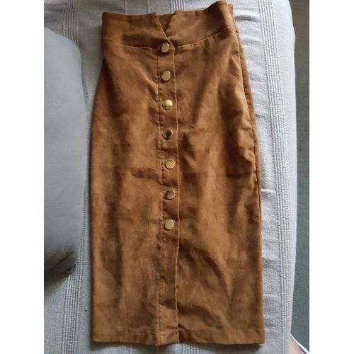 Jupe Crayon Camel Effet Velours