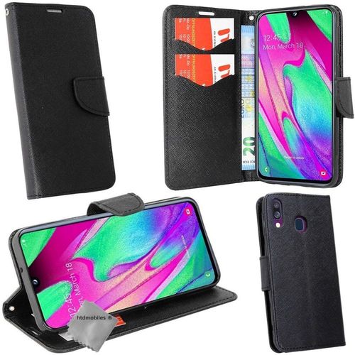 Housse Etui Coque Pochette Portefeuille Pour Samsung Galaxy A20e + Verre Trempe - Noir / Noir