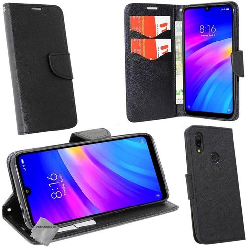Housse Etui Coque Pochette Portefeuille Pour Xiaomi Redmi 7 + Film Ecran - Noir / Noir