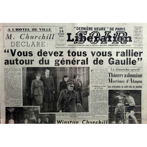 39-45 : Vieux Journal "Libération Soir" Du 14 Novembre 1944 (Ww2, Winston Churchill...)