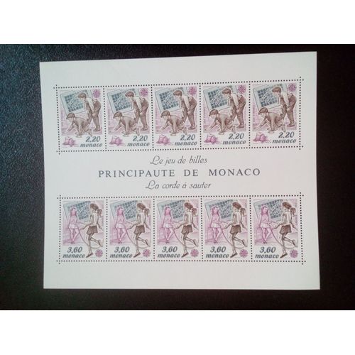 Timbre Monaco Yt Bf 46 Garçons Jouant Avec Des Balles D'argile; Filles Sautant À La Corde 1989 ( 5612 )