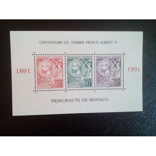 Timbre Monaco Yt Bf 53 Les Timbres Du Centenaire Avec La Tête Du Prince Albert I 1991 ( 5612 )