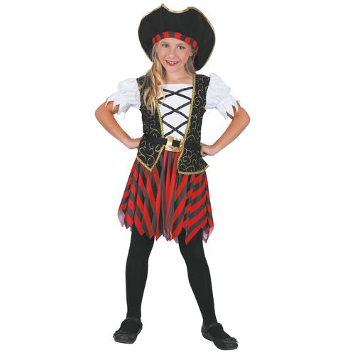 Déguisement Pirate Noir Et Rouge Fille - Taille: Xs 3-4 Ans (92-104 Cm)