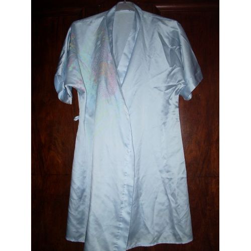Robe De Chambre Style Kimono Bleu Effet Satin Taille 38/40