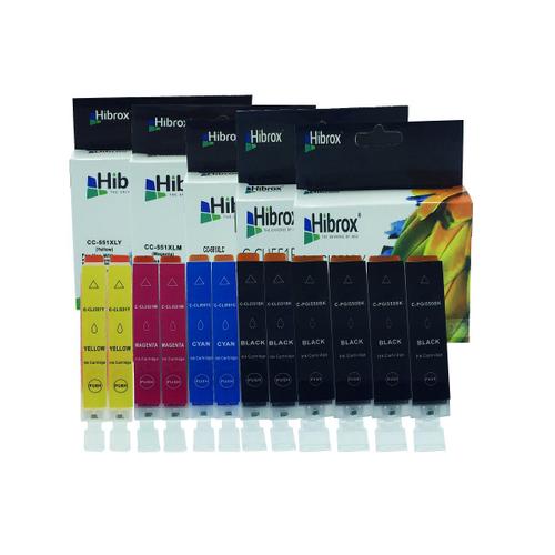 Pack de 12 Hibrox Cartouches Jet d'Encre Compatible Canon 4x PGI550 Noire CLI551 2xNoire 2xCyan 2x Magenta 2xJaune Pour Canon IP 7200 7250 8750 IX 6850 MG 5450 5500 5550 5600 5650 5655 6350 6400 6450