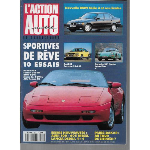 L'action Automobile Et Touristique N° 351 - Janvier 1991 - Sportives De Rêve 10 Essais - Nouvelle Bmw Série 3 Et Se Rivales - Audi S2 - Porsche 911 Turbo - Porsche 944 S2 - Lotus Elan