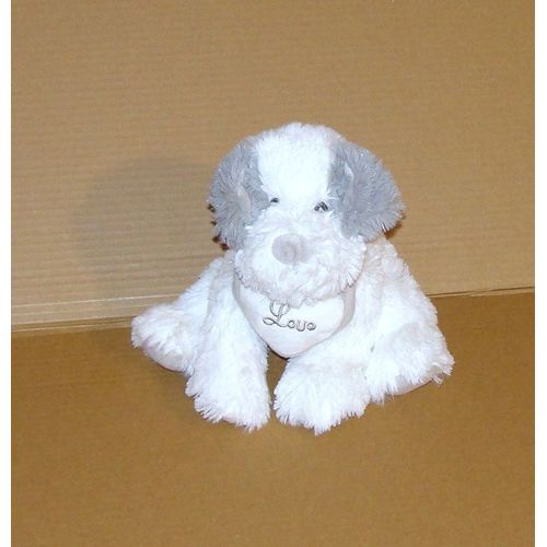 Chien Coeur Love Gris Blanc Peluche Doudou Chien Assis 20 Cm
