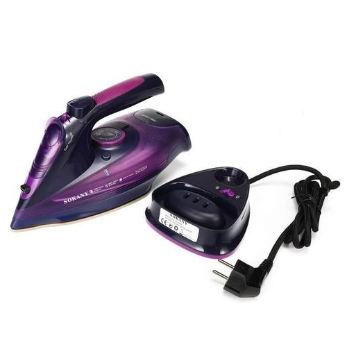 Fer à Vapeur Repasser 2400W Sans fil 5 Vitesse Réglable Anti-goutte Anti-calcaire EU Plug Violet