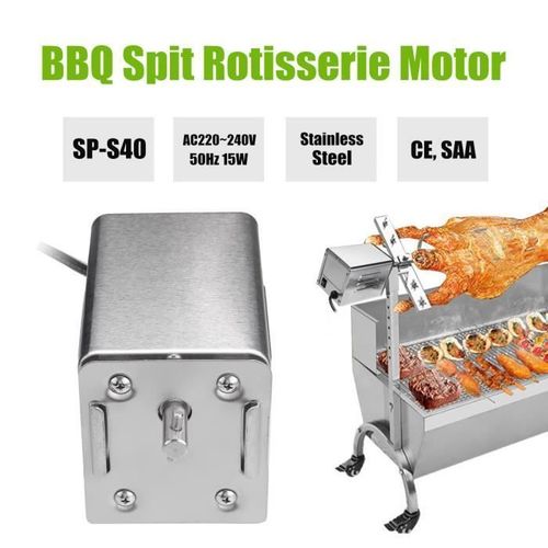 15W Moteur Rotatif Barbecue Gril Acier Inoxydable Agneau Rôti Gigot Entier AC 220 240V