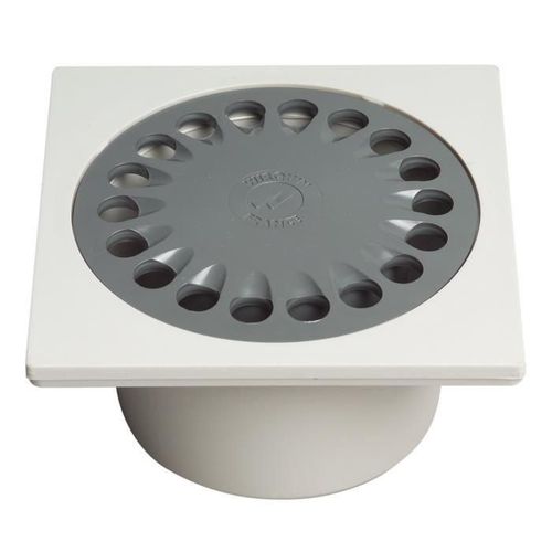 Bonde de sol SP6000 - 10 x 10 cm - D40 mm - Corps blanc - Grille inox - a coller