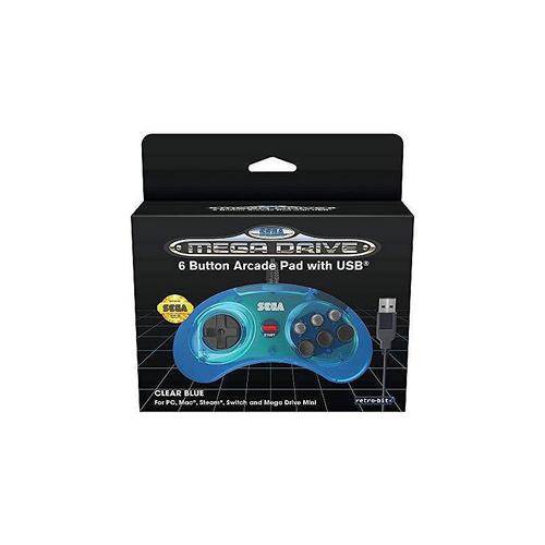 Retrobit - Sega Mega Drive 6-Button Usb Sega Megadrive Mini - Clear Blue