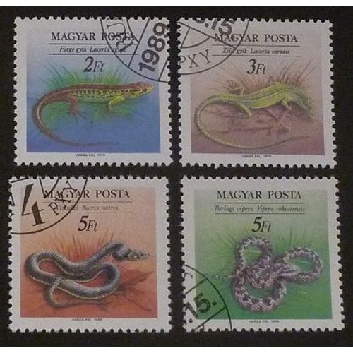 Hongrie Oblitéré Y Et T N° 3223 À 3226 Lot De 4 Timbres De 1989 Reptiles
